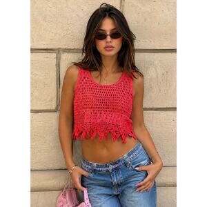 Vintage Y2K Blumarine Blugirl Crochet Crop Top Logo Pink Boho Small Beach